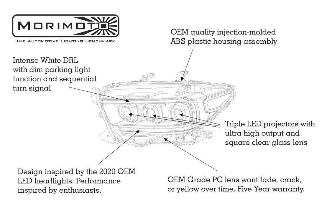 2016-2020 Toyota Tacoma XB LED Black Headlights (LF530)-Headlights-Morimoto-Dirty Diesel Customs