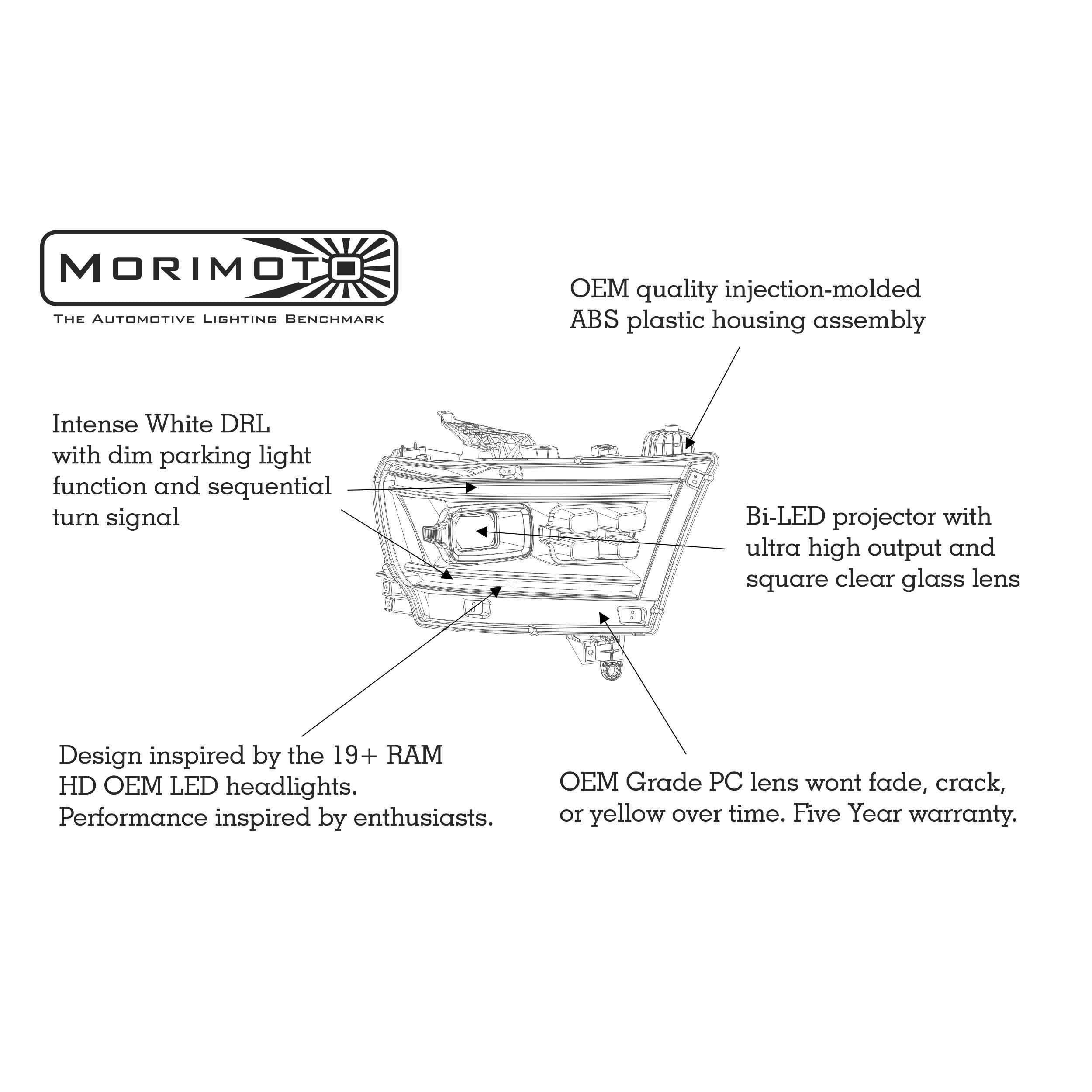 2019+ EcoDiesel XB LED Black Headlights (LF523)-Headlights-Morimoto-Dirty Diesel Customs