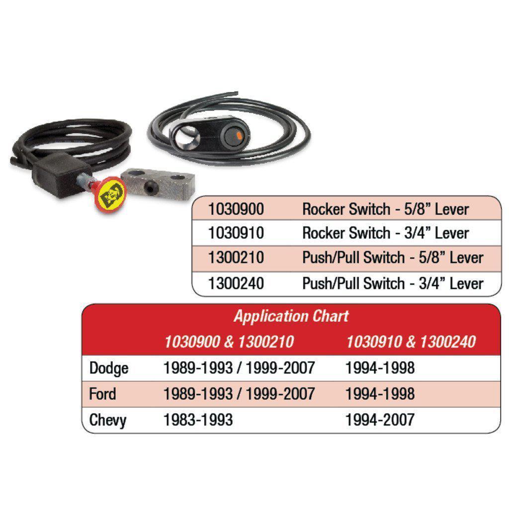Exhaust Brake Push/Pull Switch Kit - 3/4 Manual Lever (1300240)-Exhaust Brake Switch-BD Diesel-1300240-Dirty Diesel Customs